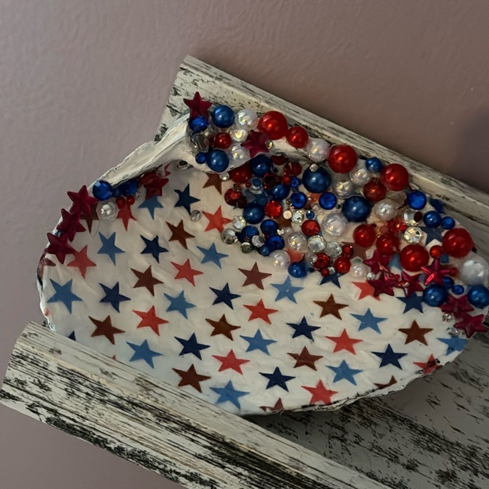 Patriotic stars and stripes handcrafted, trinket dish